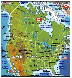 แผนที่อเมริกาเหนือ และ แคนาดา