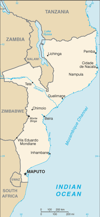 แผนที่ประเทศ โมซัมบิก Mozambique