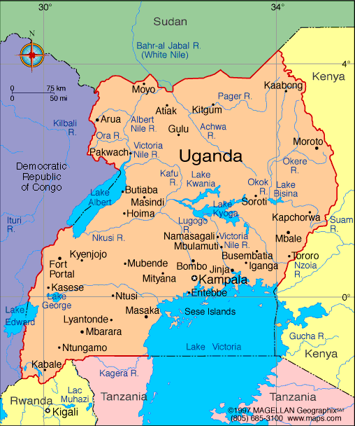 แผนที่ประเทศยูกันดา Map of Uganda